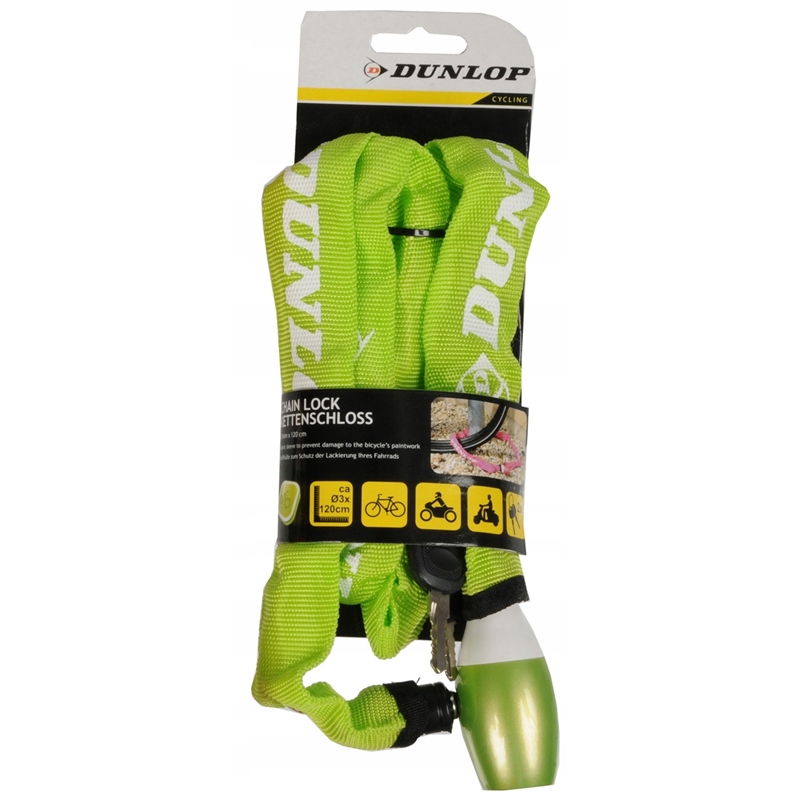 Dunlop velosipēda ķēdes slēdzene, 120 cm, zaļa