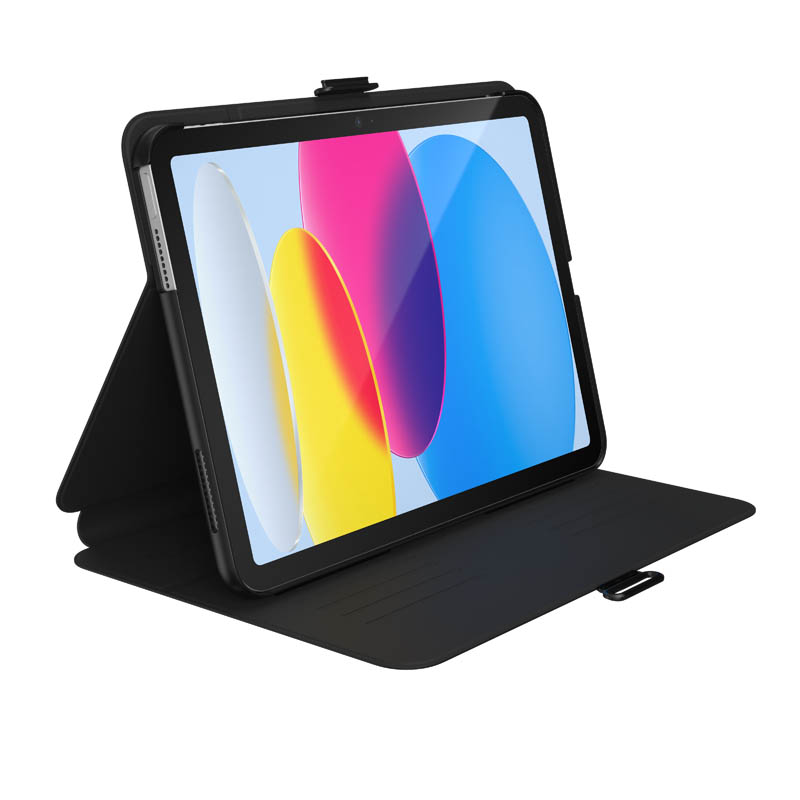 Speck Balance Folio atverams vāciņš ierīcei iPad 11" (2025) / 10.9" (2022), ar Microban pretmikrobu aizsardzību un magnētisku statīvu, melns