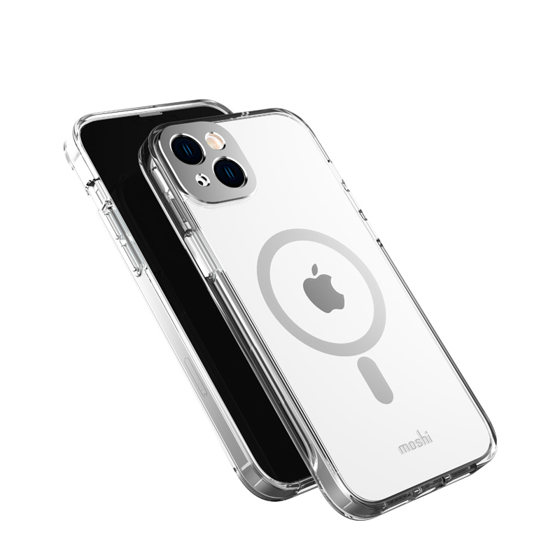 Moshi iGlaze vāciņš ierīcei iPhone 14 Plus, saderīgs ar MagSafe, caurspīdīgs ar “Luna Silver” krāsas detaļām