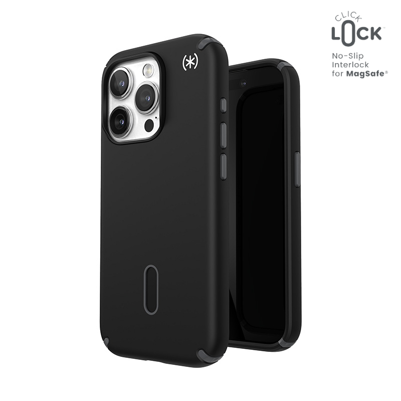Speck Presidio2 Pro ClickLock MagSafe vāciņš ierīcei iPhone 15 Pro, melnā un slānekļpelēkā krāsā