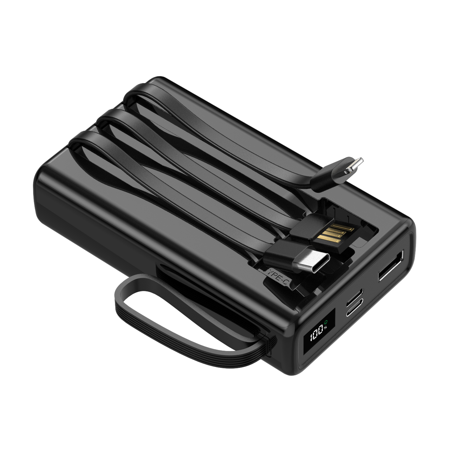 Setty SPB-LC-210 ārējais akumulators ar iebūvētiem kabeļiem, 10 000 mAh – melns