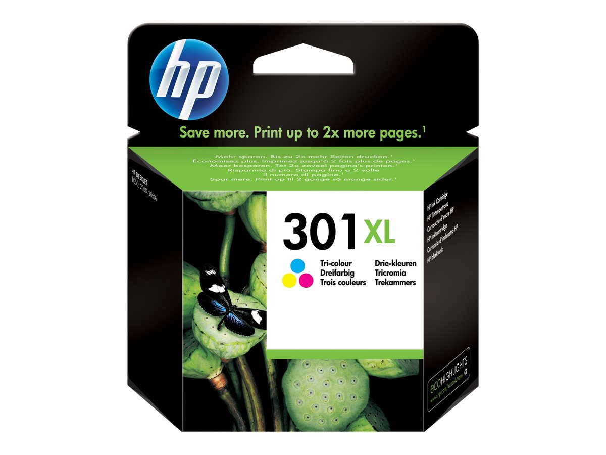 Oriģinālā HP 301XL tintes kasetne (CH564EE#UUS), trīskrāsu, lielas ietilpības, paredzēta DeskJet 1050 / 2050