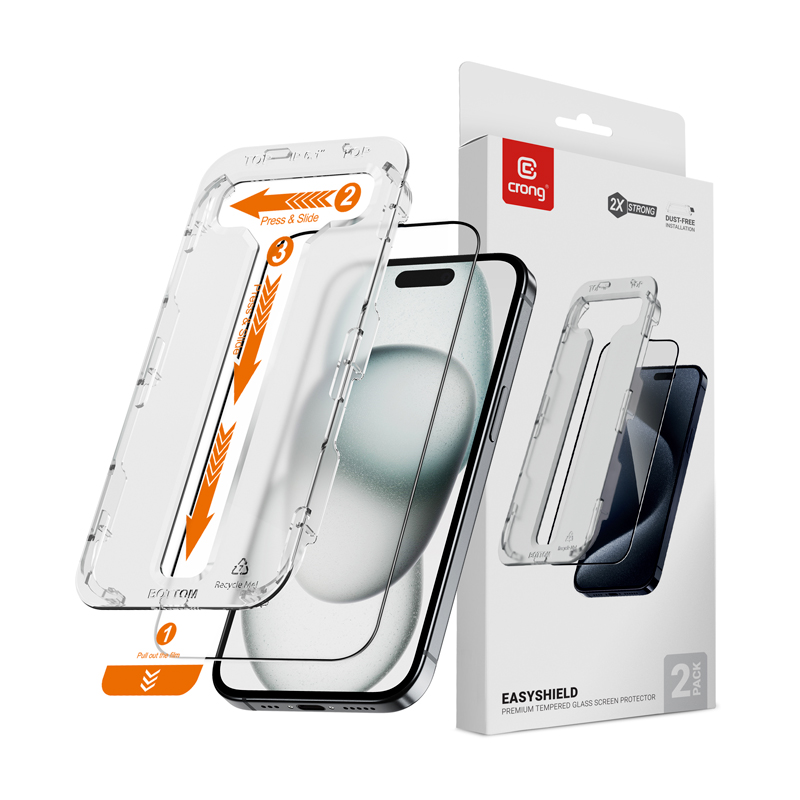 Crong EasyShield 2-Pack rūdīta stikla ekrāna aizsargi iPhone 16 / 15, 2 gab.