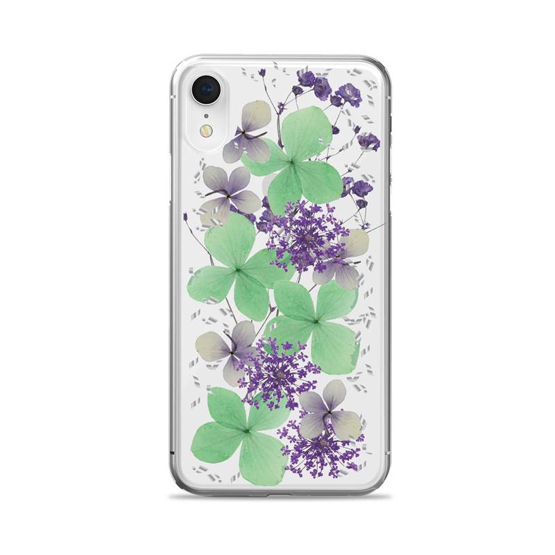 Puro Glam Hippie Chic vāciņš ierīcei iPhone XR, ar īstām zaļām ziedlapiņām
