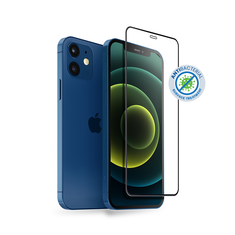 Crong 3D Armor Glass 9H rūdīta stikla ekrāna aizsargs iPhone 12 Mini ar antibakteriālu aizsardzību, ar uzstādīšanas rāmi