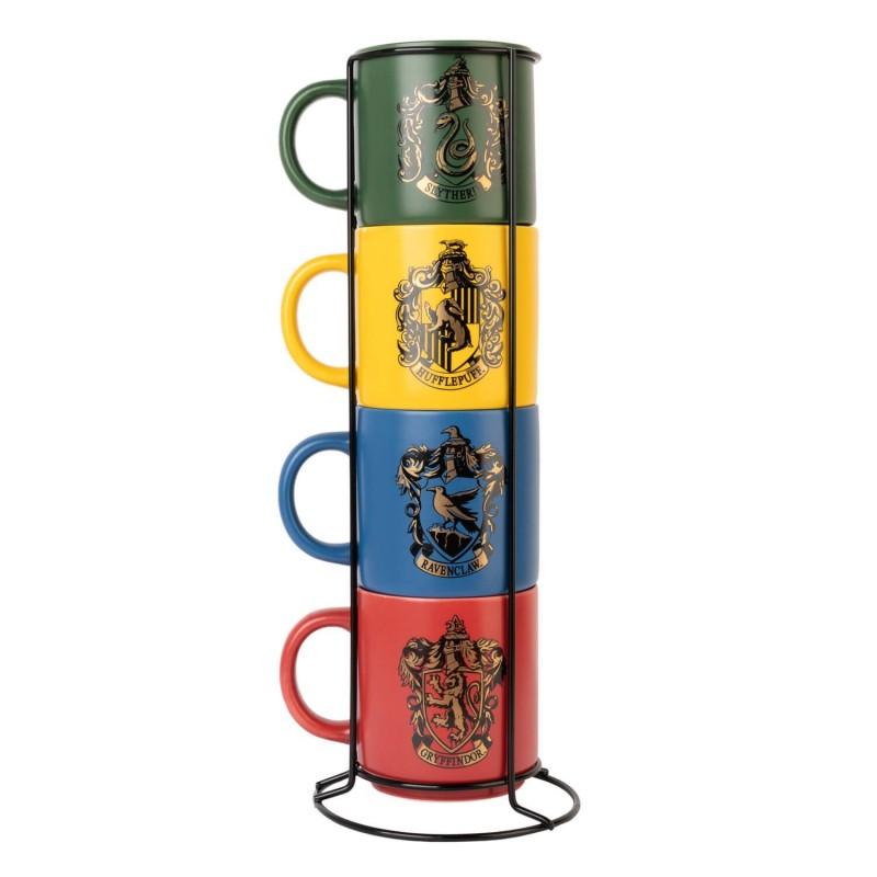 Harry Potter Hogwarts Houses keramikas krūžu komplekts ar statīvu, 4 gab., 300 ml