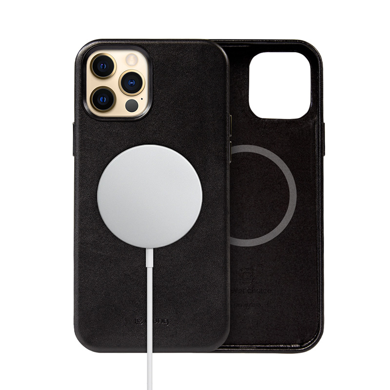 Crong Essential Cover Magnetic mākslīgās ādas vāciņš iPhone 12 Pro Max, ar MagSafe, melns