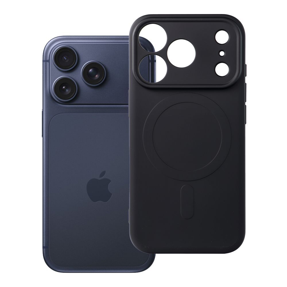 Silikona Mag Cover maciņš modelim iPhone 17 Pro / 18 Pro, saderīgs ar MagSafe ar kameras aizsardzību – melns