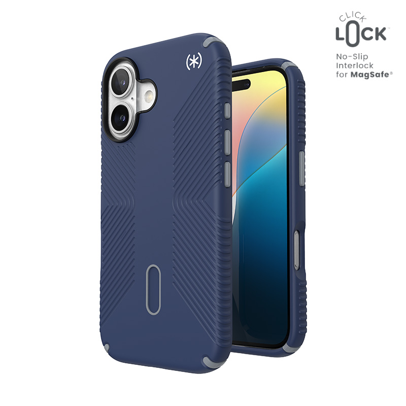 Speck Presidio2 Grip vāciņš ar MagSafe un ClickLock iPhone 16 tālrunim, Coastal Blue/Dust Grey