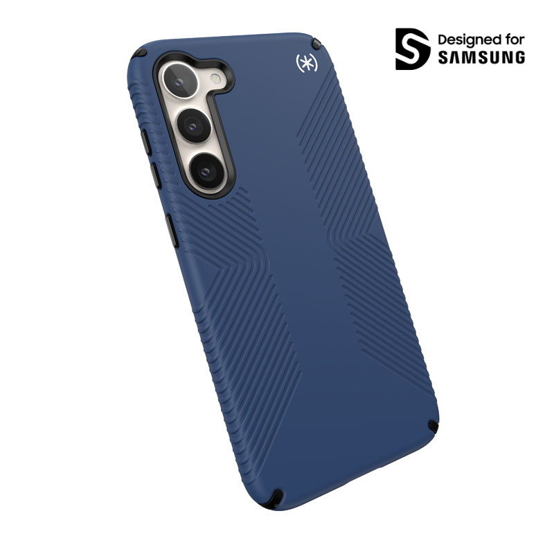 Speck Presidio2 Grip vāciņš ierīcei Samsung Galaxy S23+, ar neslīdošu satvērienu, ar “Coastal Blue / Black” rakstu