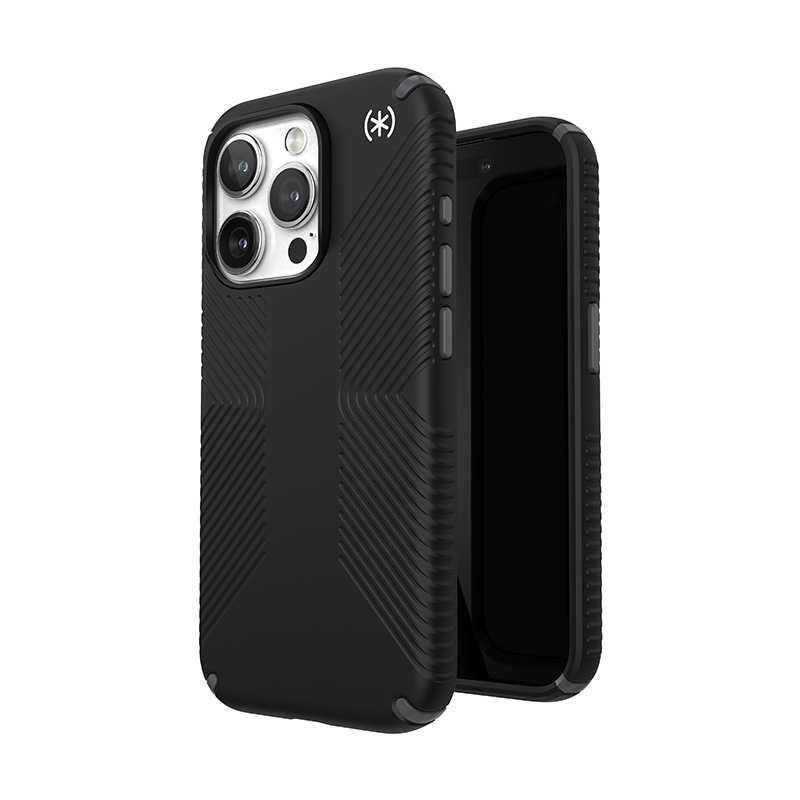 Speck Presidio2 Grip MagSafe vāciņš ierīcei iPhone 15 Pro, melns ar slānekļpelēkām detaļām