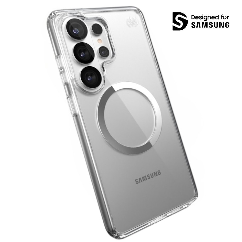 Speck Presidio Perfect-Clear Magnet vāciņš ierīcei Samsung Galaxy S26 Ultra, “Clear / Silver” krāsā