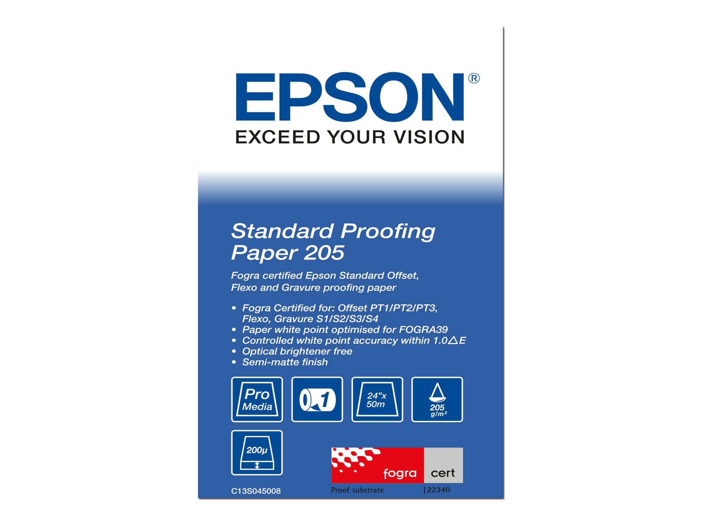Epson S045008 Standard Proofing Paper rullis, 24 in / 610 mm × 50 m, 205 g/m2