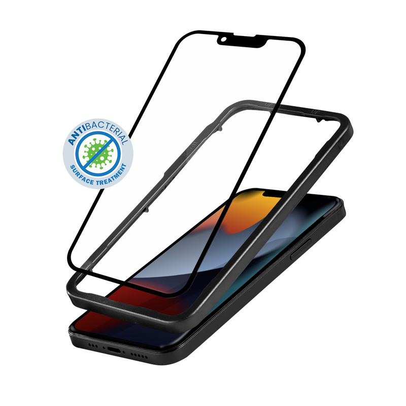 Crong Anti-Bacterial 3D Armor Glass 9H rūdīta stikla ekrāna aizsargs iPhone 14 Plus / 13 Pro Max, ar uzstādīšanas rāmi