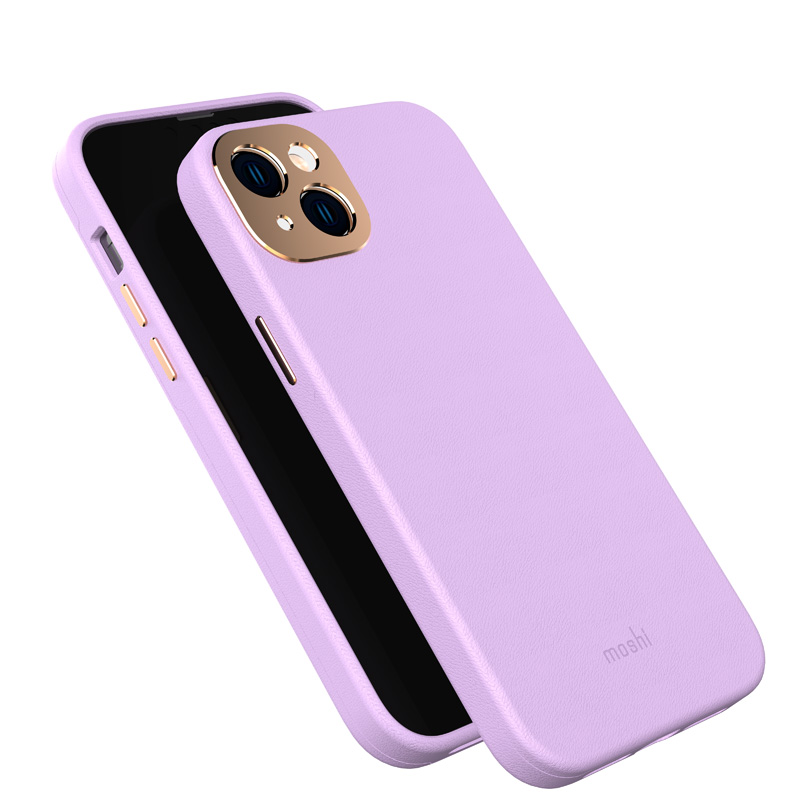 Moshi Napa vāciņš ierīcei iPhone 14 Plus, saderīgs ar MagSafe, no vegānās ādas, “Lavender Purple” krāsā