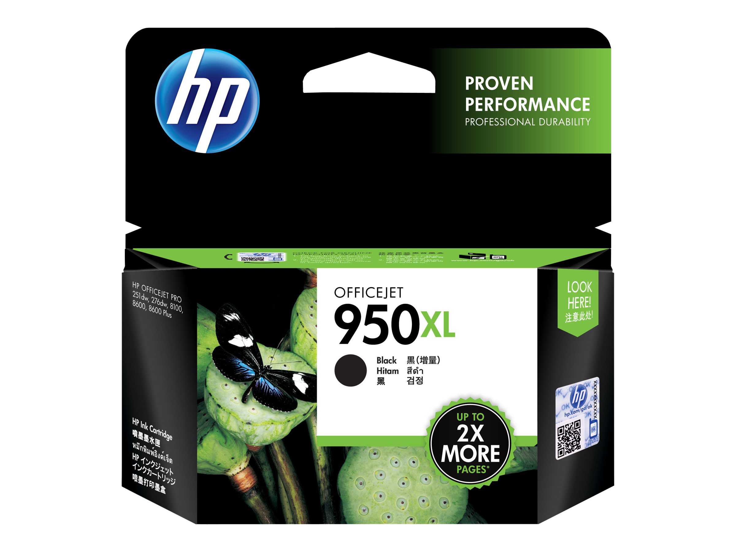 Oriģinālā HP 950XL tintes kasetne (CN045AE), melna, lielas ietilpības, paredzēta OfficeJet Pro 8100 / 8600