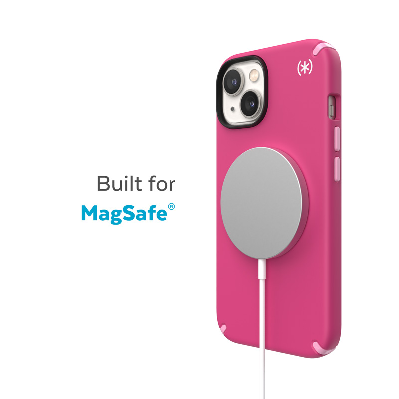 Speck Presidio2 Pro + MagSafe vāciņš ierīcei iPhone 15 Plus / 14 Plus, ar Microban pretmikrobu aizsardzību, “Digital Pink / Blossom Pink / White” krāsu kombinācija