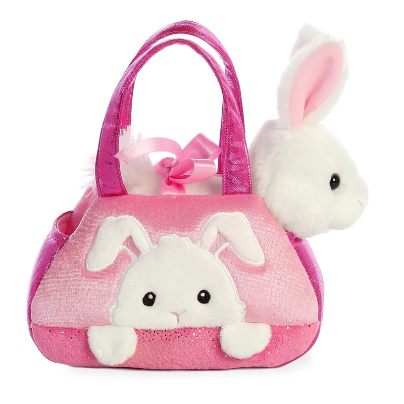 Fancy Pals PeekaBoo videi draudzīga trusīša plīša rotaļlieta rozā somiņā, 20 cm