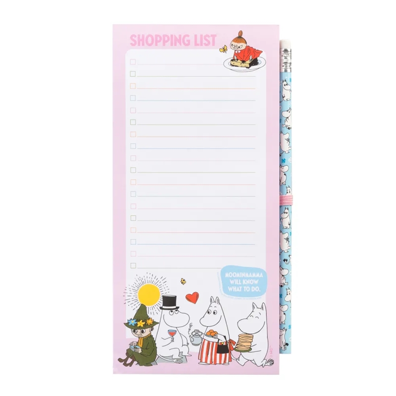 Moomins magnētisks iepirkumu saraksta bloknots ledusskapim ar zīmuli, 10 × 21 cm