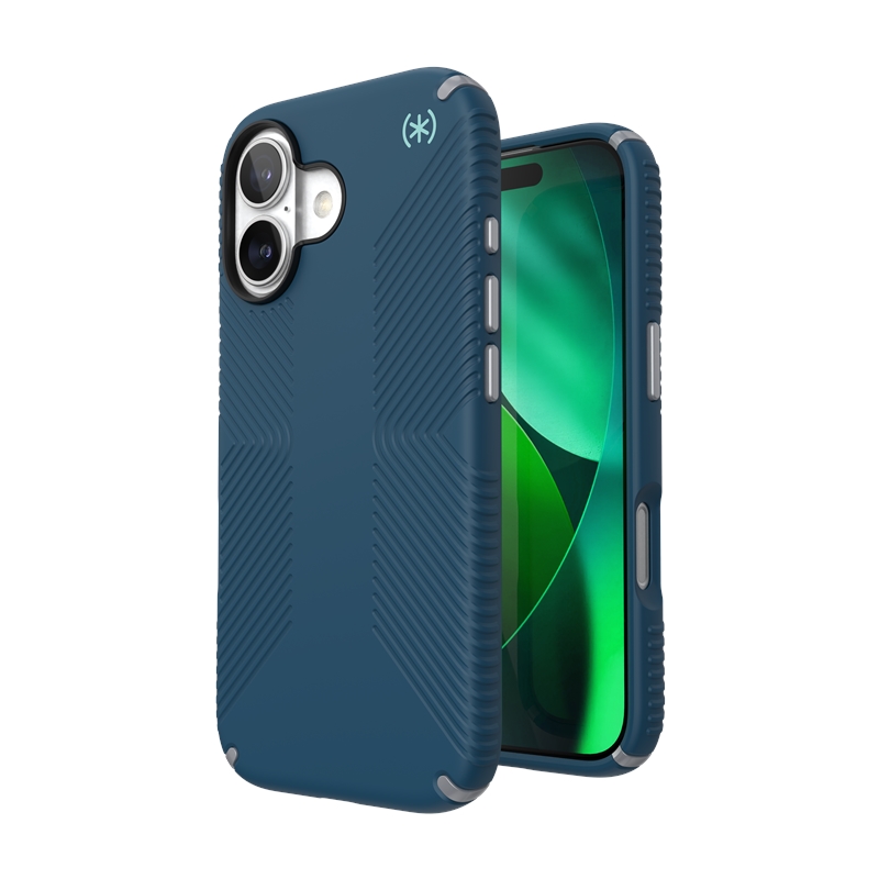 Speck Presidio2 Grip MagSafe vāciņš ierīcei iPhone 17, “Deep Sea / Silver Metallic” krāsā