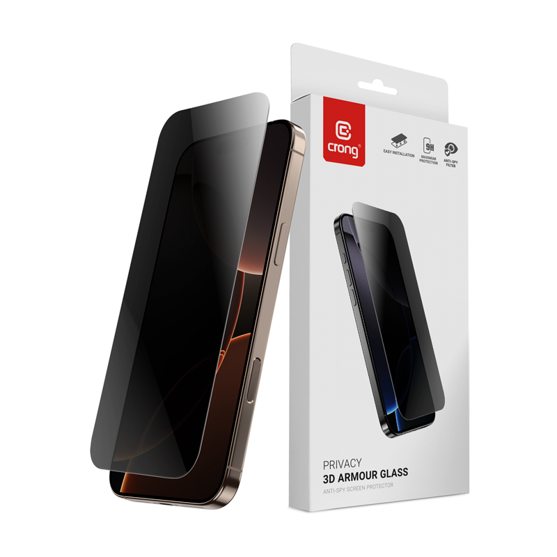 Crong Privacy 3D Armor Glass rūdīts ekrāna aizsargstikls ar privātuma filtru iPhone 17 Pro Max un iPhone 16 Pro Max tālruņiem