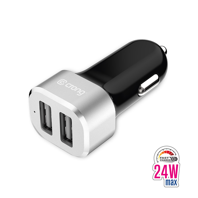 Crong Power 24 W automašīnas lādētājs ar 2 USB-A pieslēgvietām, 2.4 A, alumīnija