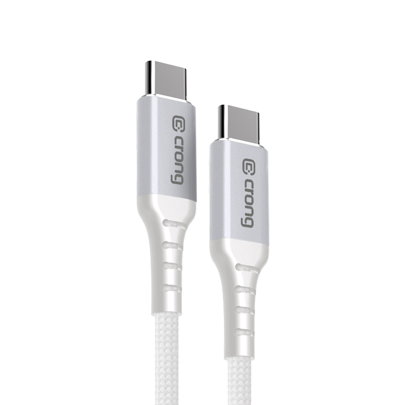 Crong Armor Link USB-C–USB-C kabelis, 2 m, 100 W PD, 5 A, balts