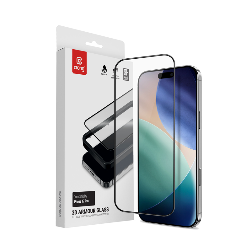 Crong 3D Armor Glass rūdīta stikla ekrāna aizsargs iPhone 17 Pro ar uzstādīšanas rāmi