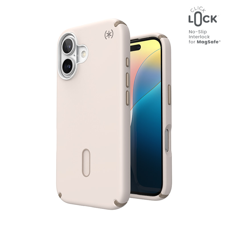 Speck Presidio2 Pro vāciņš ar MagSafe un ClickLock iPhone 16 tālrunim, Bleached Bone/Heirloom Gold