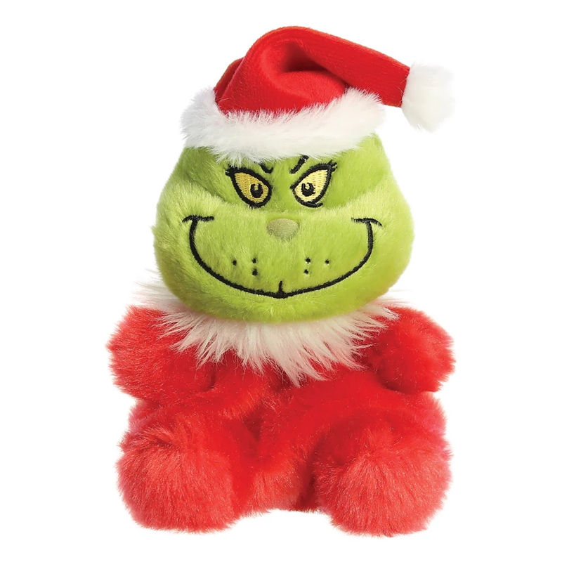 Grinch Palm Pals videi draudzīga sēdoša plīša rotaļlieta Ziemassvētku vecīša tērpā, 13 cm