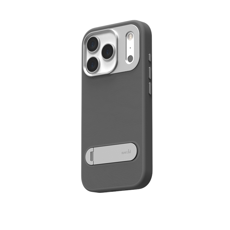 Moshi Kameleon MagSafe vāciņš ierīcei iPhone 17 Pro, ar statīva funkciju, “Midnight Gray” krāsā