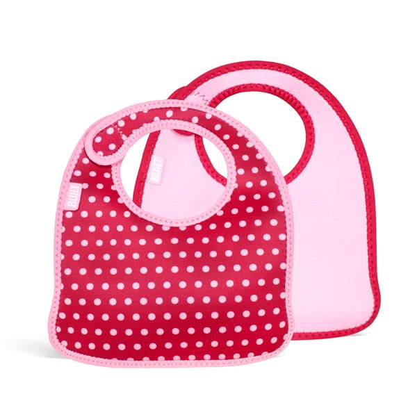BUILT Mess Mate neoprene toddler bibs, set of 2, Baby Pink Mini Dots