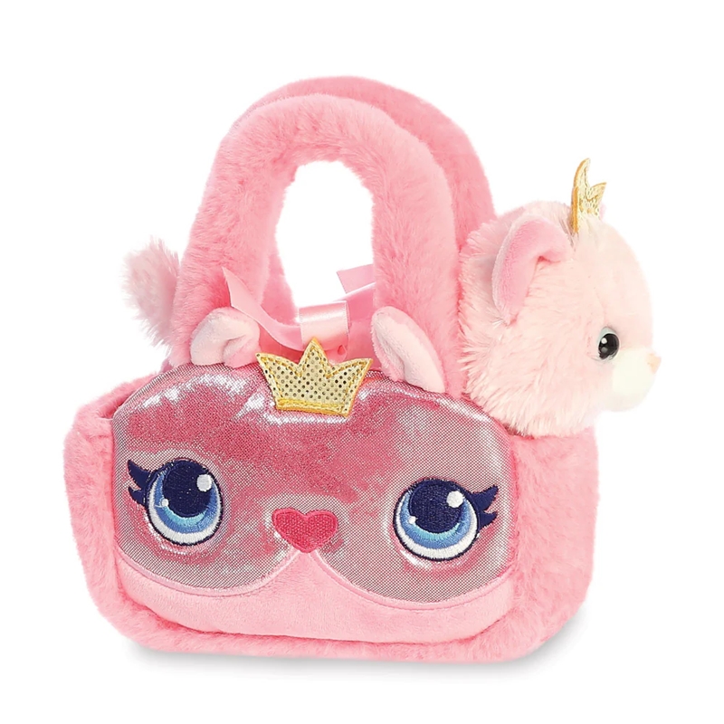 Fancy Pals videi draudzīga princeses kaķenes plīša rotaļlieta ar zelta kroni rozā somiņā, 20 cm