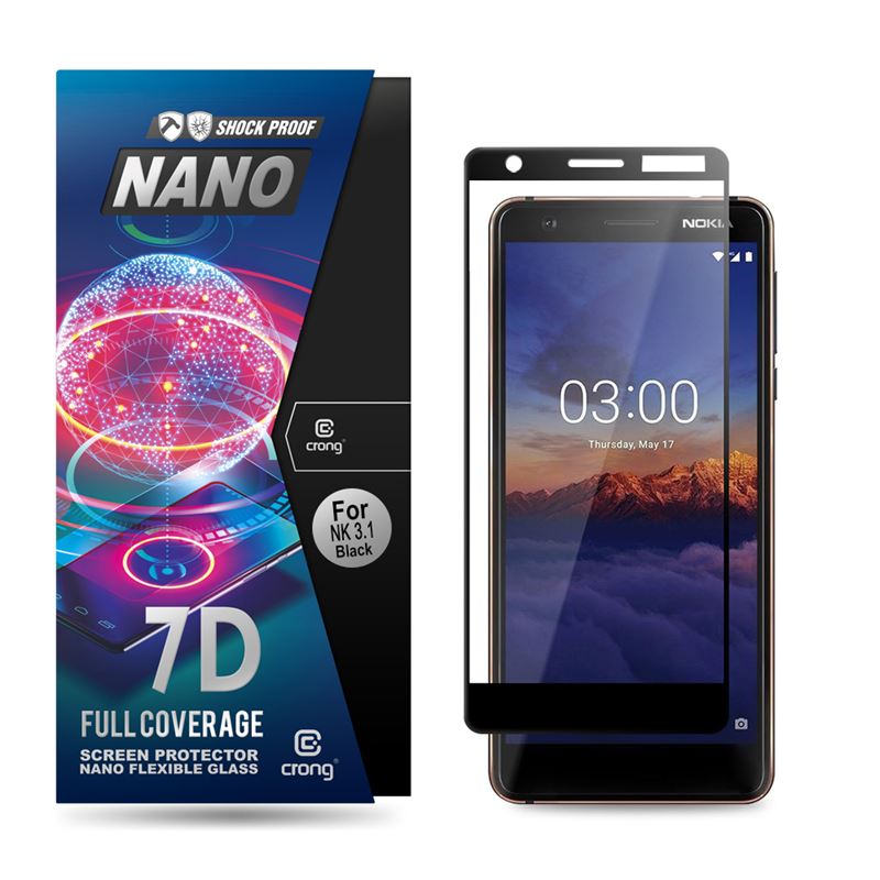 Crong 7D Nano Flexible Glass 9H hibrīdstikls ekrānam Nokia 3.1
