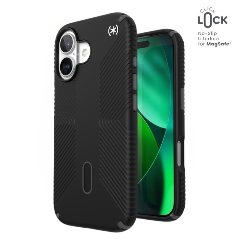 Speck Presidio2 Grip ClickLock & MagSafe vāciņš ierīcei iPhone 17, “Black / Slate Gray / White” krāsā