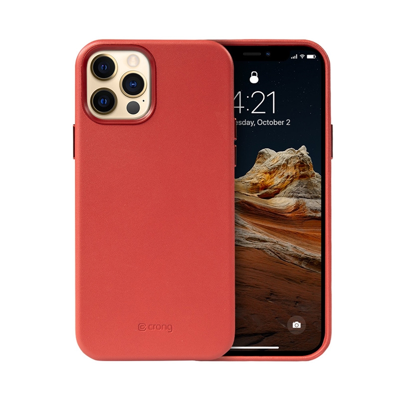 Crong Essential Cover vāciņš ierīcei iPhone 12 Pro Max, no mākslīgās ādas, sarkans