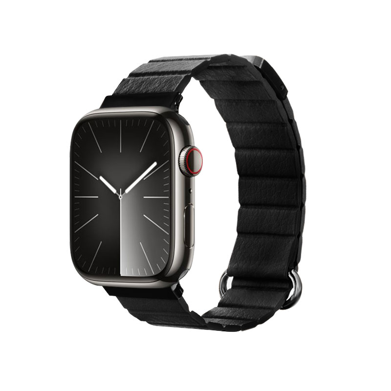 Crong Eclipse magnētiska ekoādas siksniņa Apple Watch 44 / 45 / 46 / 49 mm, melna