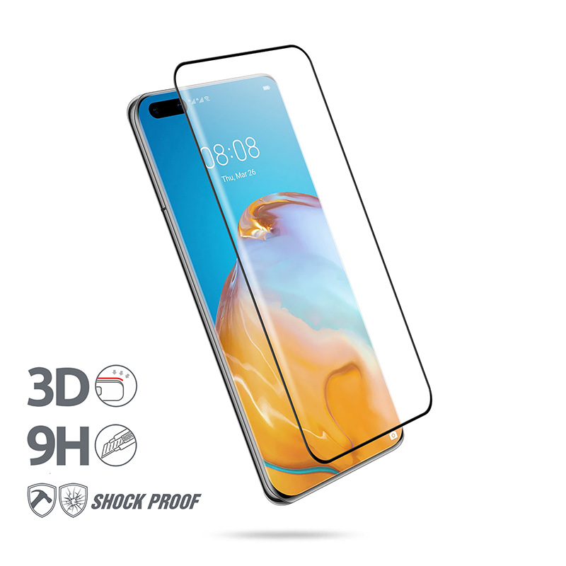 Crong 3D Armour Glass 9H rūdīta stikla aizsargs visam Huawei P40 Pro ekrānam ar uzstādīšanas rāmi