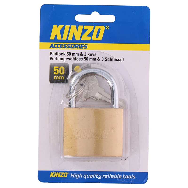 Kinzo 50 mm misiņa piekaramā slēdzene ar 3 atslēgām