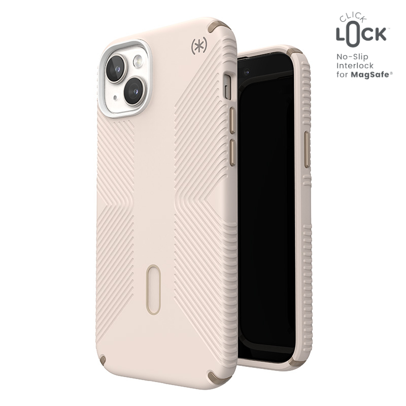 Speck Presidio2 Grip MagSafe vāciņš ar ClickLock ierīcei iPhone 15 Plus / 14 Plus, “Bleached Bone / Heirloom Gold” krāsā
