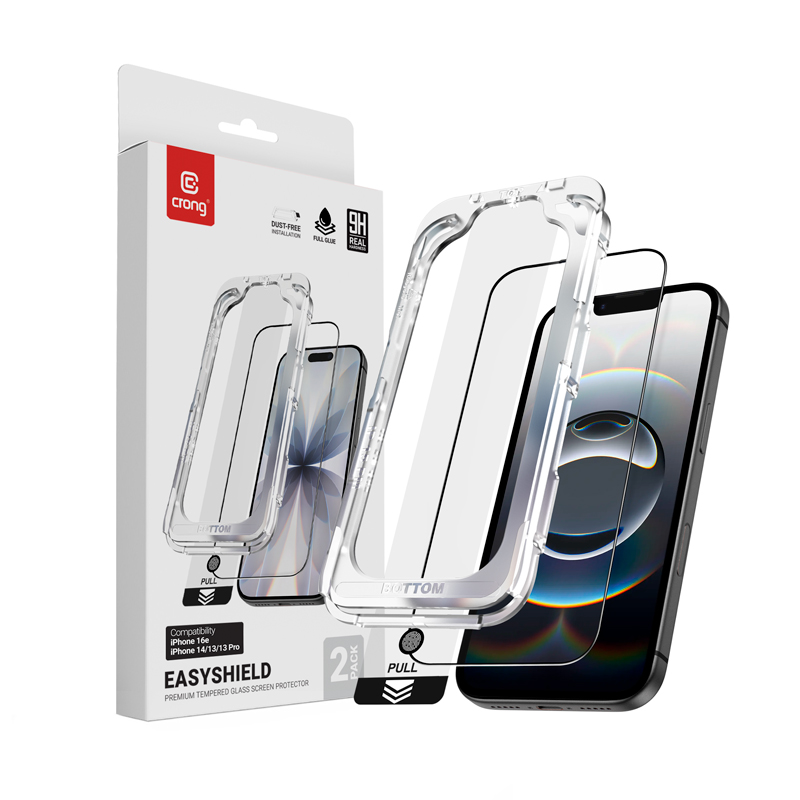Crong EasyShield 2-Pack rūdīta stikla ekrāna aizsargi iPhone 17e / 16e / 14 / 13 / 13 Pro, 2 gab.