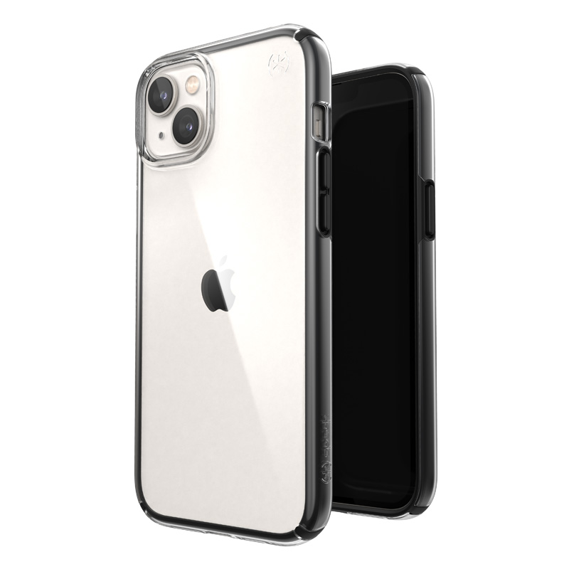 Speck Presidio Perfect-Clear with Impact Geometry vāciņš ierīcei iPhone 15 Plus / 14 Plus, ar Microban pretmikrobu aizsardzību, “Clear / Black” krāsu kombinācija