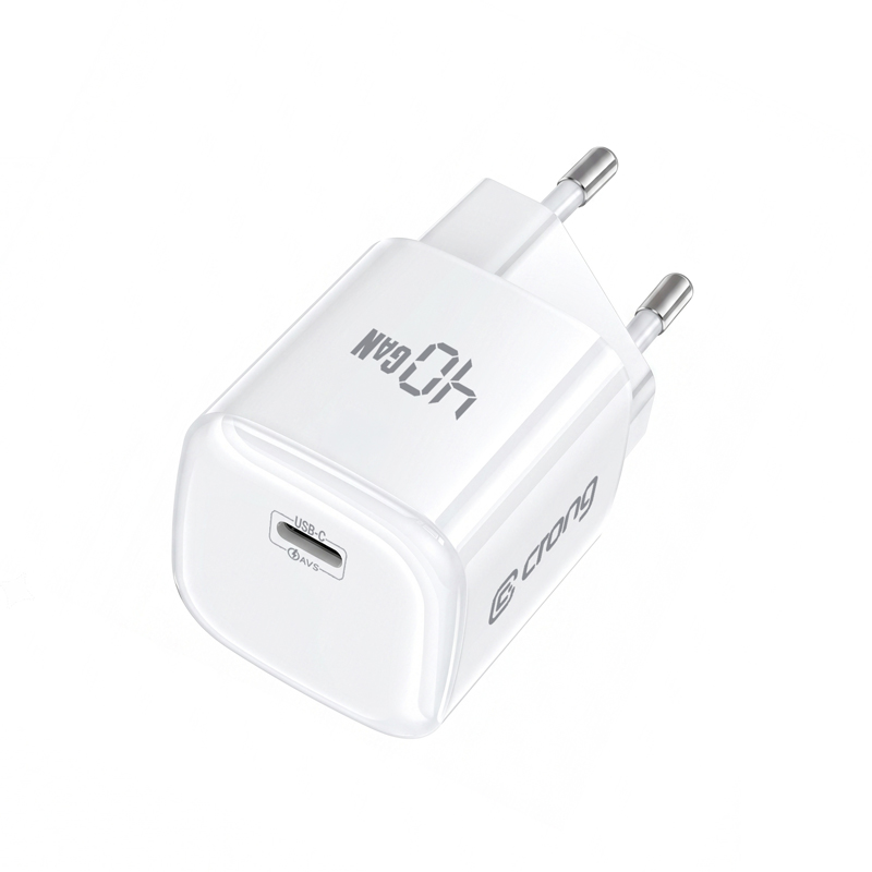 Crong NEO GaN USB-C PD lādētājs ar AVS, 40 W, balts