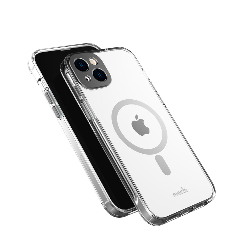 Moshi iGlaze vāciņš ierīcei iPhone 14 Plus, saderīgs ar MagSafe, caurspīdīgs ar “Meteorite Gray” krāsas detaļām
