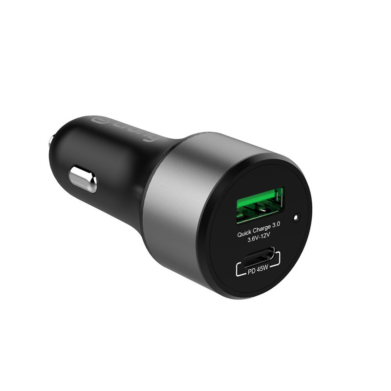 Crong Power 63 W automašīnas lādētājs ar USB-C PD 45 W un USB-A QC 3.0 18 W pieslēgvietām, melns