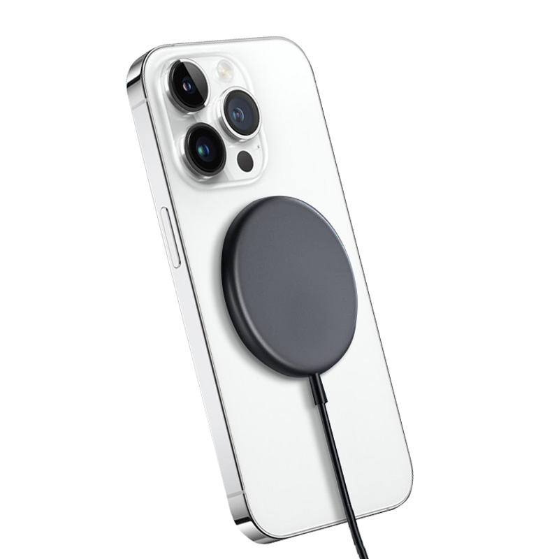 Crong MagSpot alumīnija 15 W magnētiskais bezvadu lādētājs, saderīgs ar MagSafe, grafīta krāsā