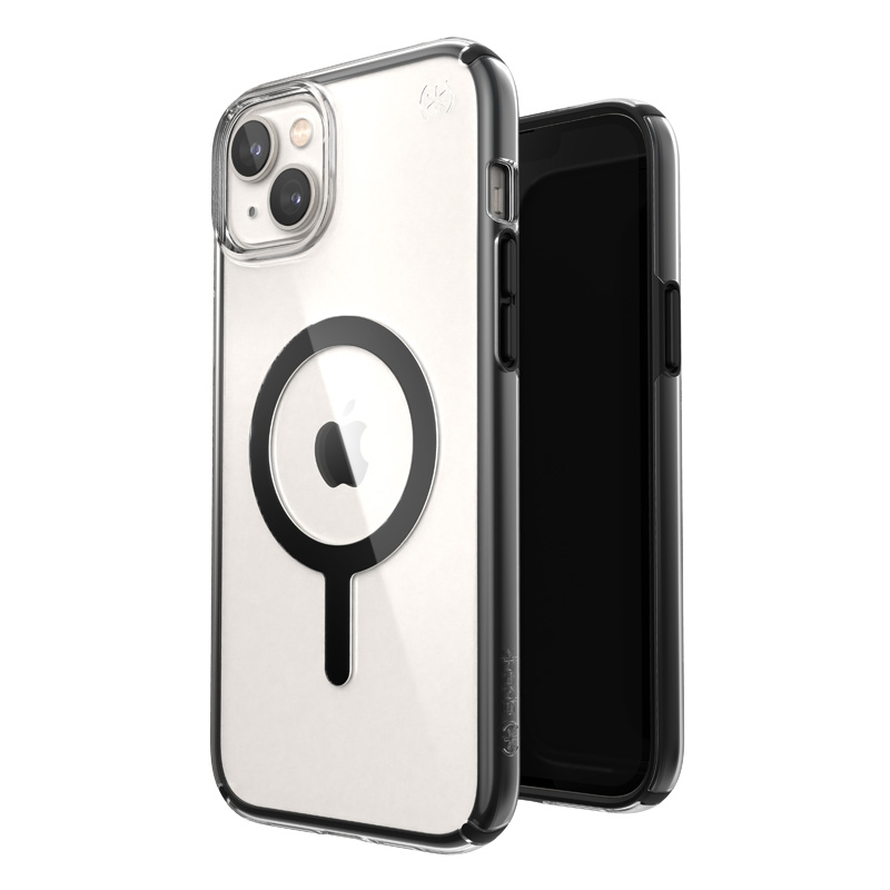 Speck Presidio Perfect-Clear with Impact Geometry + MagSafe vāciņš ierīcei iPhone 15 Plus / 14 Plus, ar Microban pretmikrobu aizsardzību, “Clear / Black” krāsu kombinācija