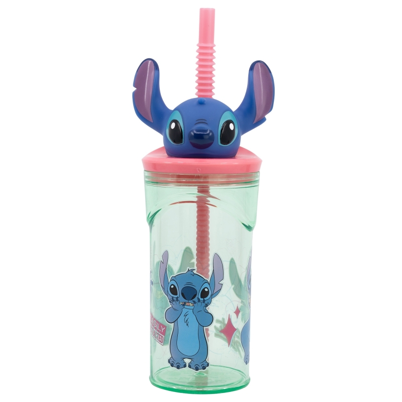Disney Stitch Flowers krūze ar salmiņu un 3D figūriņu, 360 ml