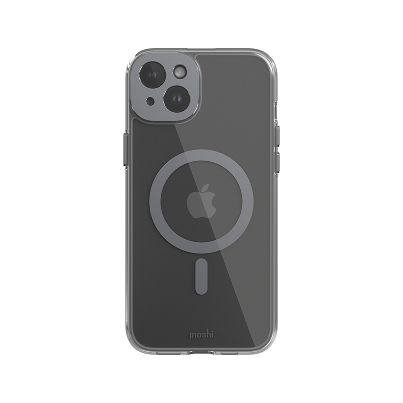 Moshi iGlaze MagSafe vāciņš ierīcei iPhone 15 Plus, caurspīdīgs ar “Meteorite Gray” krāsas detaļām
