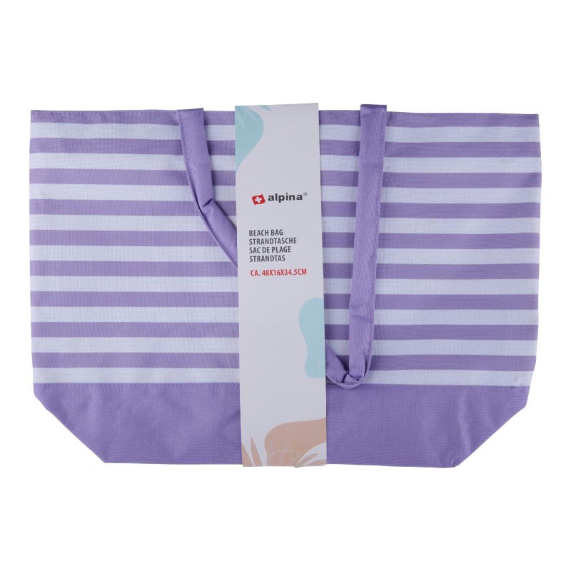 Alpina striped beach bag, 49.3 × 16 × 34 cm, purple and white